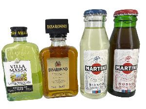 Mini bar set 4 mignonnettes "ITALIE": Limoncello-Amaretto Disaronno-Martini Bianco&Rosso